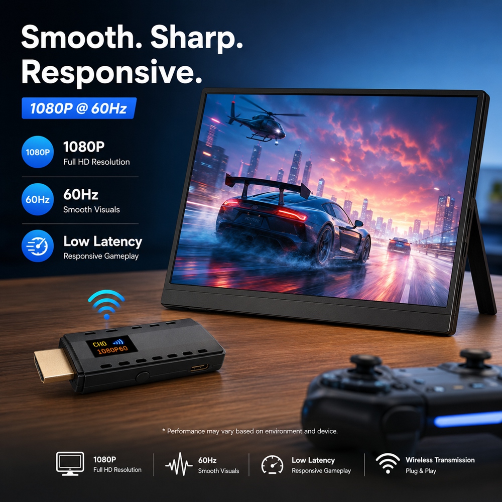 Wireless HDMI Transmitter & Portable Monitor with Built-in RX