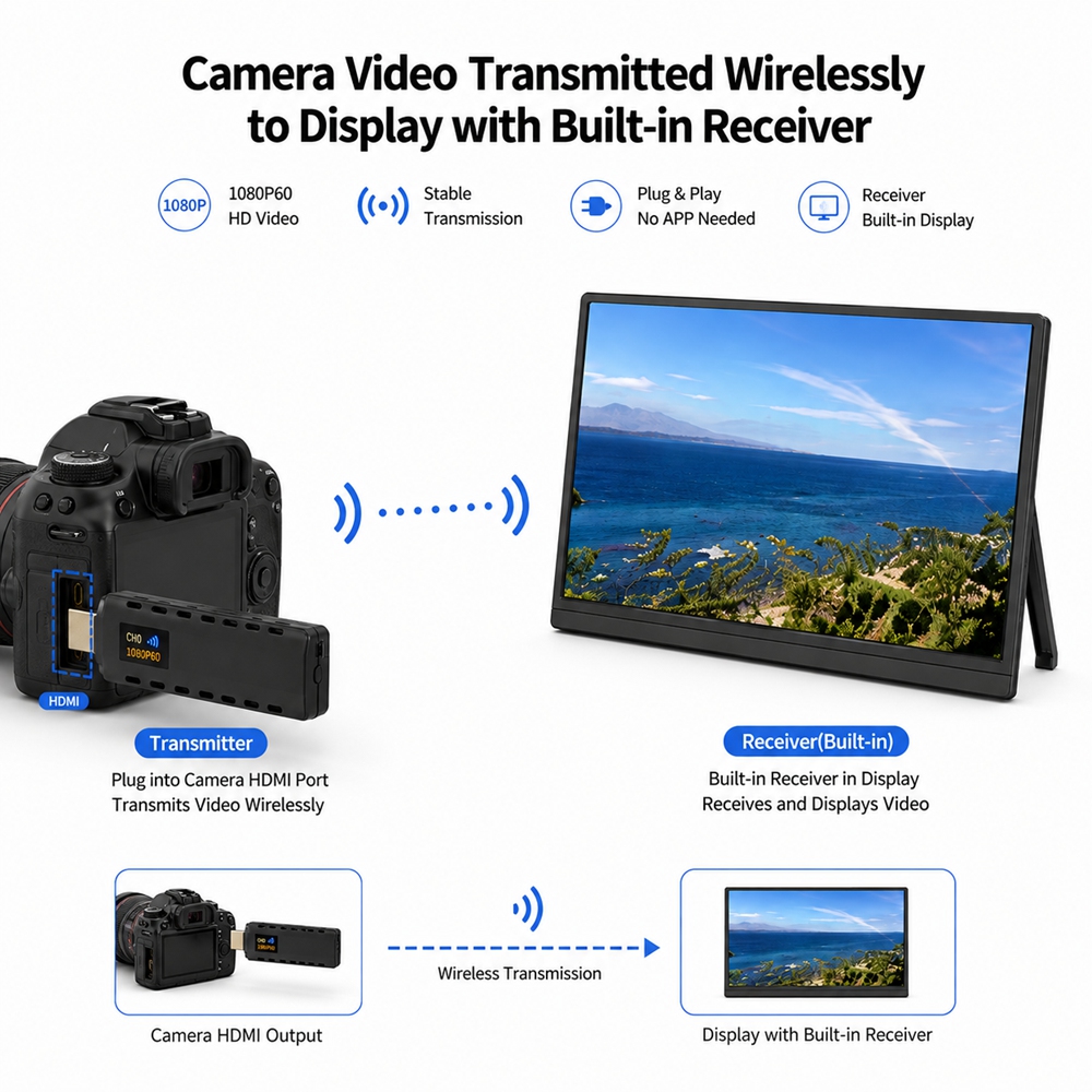 Wireless HDMI Transmitter & Portable Monitor with Built-in RX